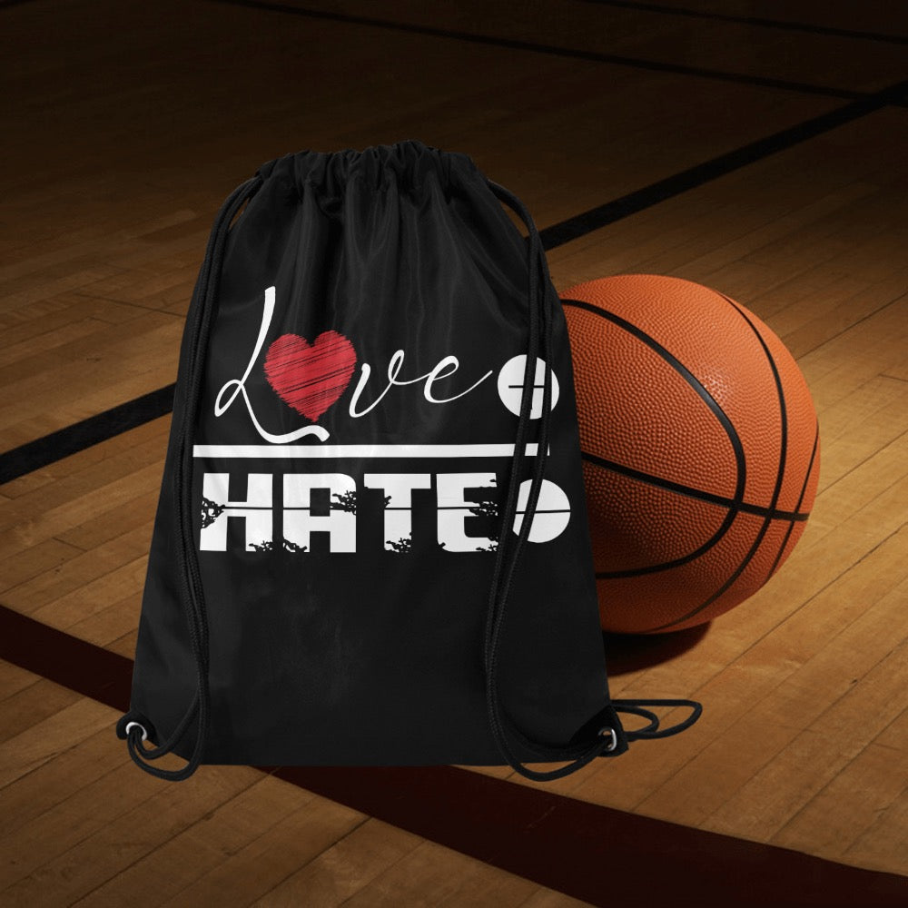 Love Over Hate Drawstring Bags