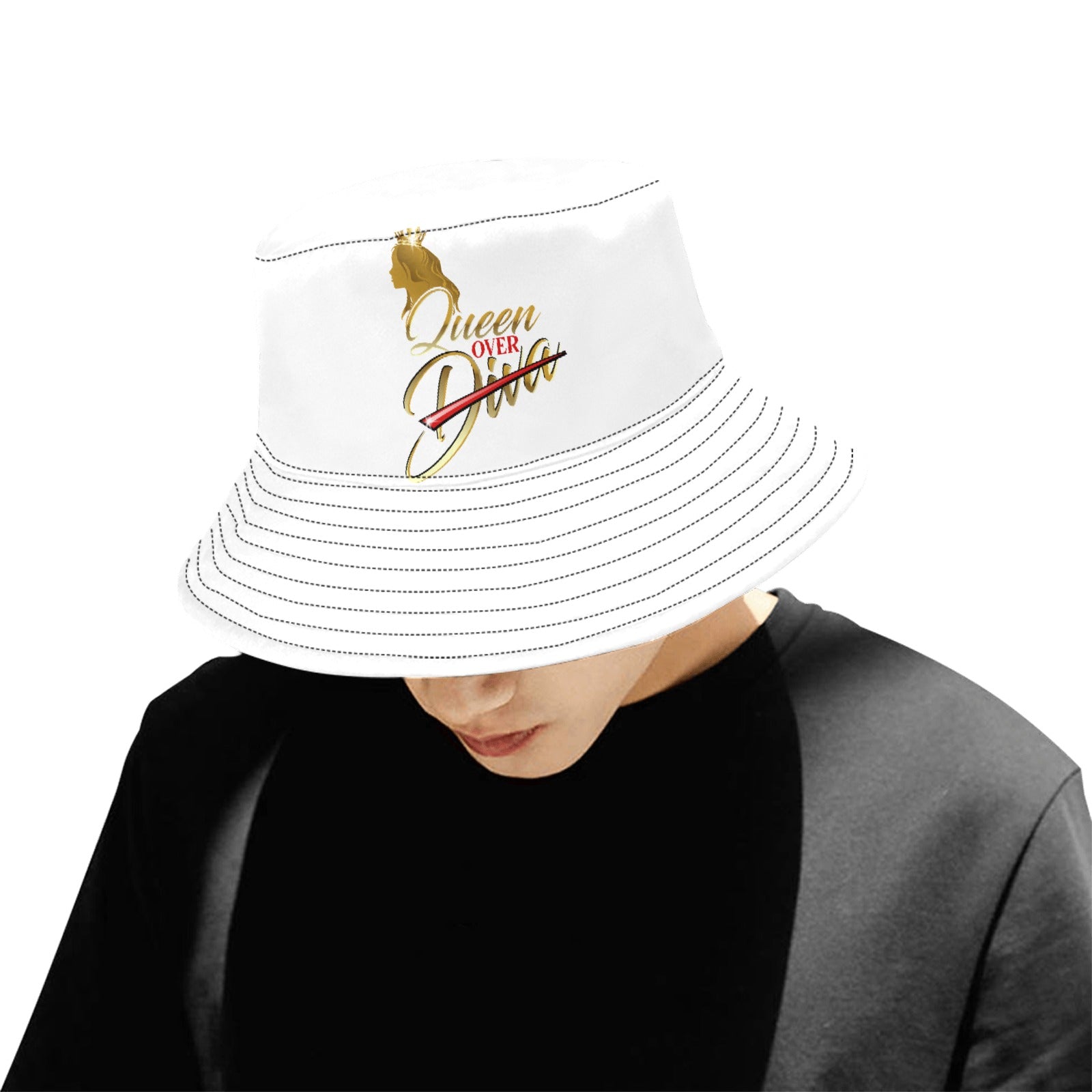 Queen Over Diva Bucket Hat White