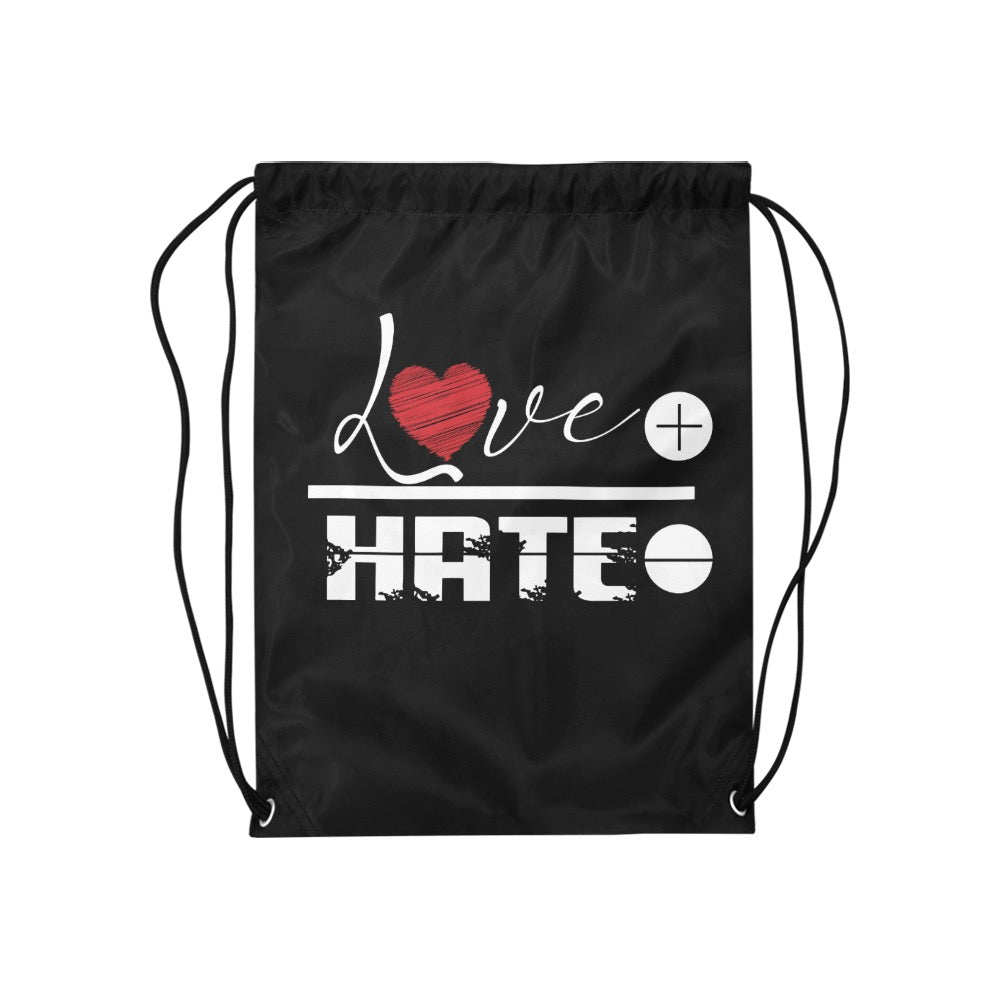 Love Over Hate Drawstring Bags