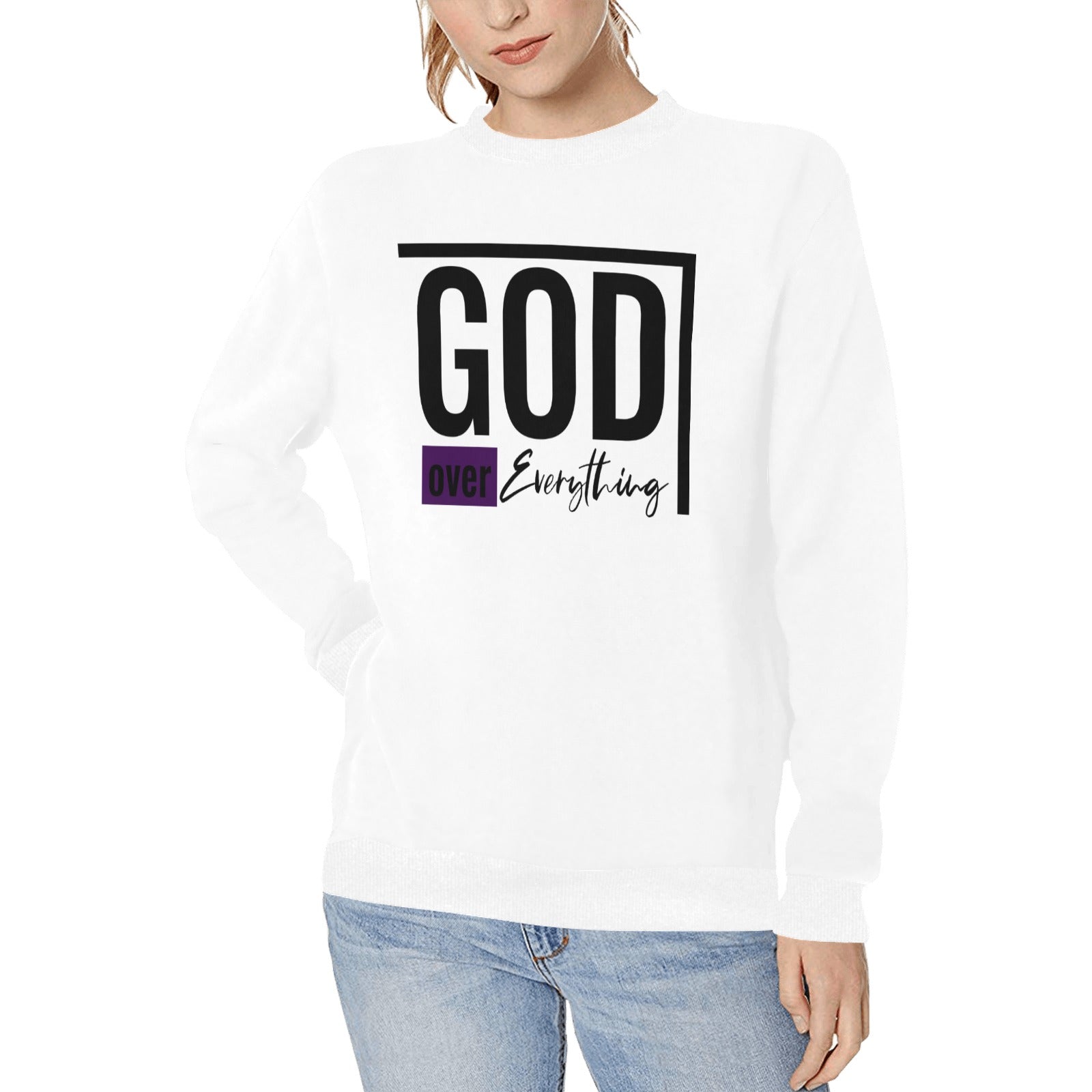 God Over Everything Women's Rib Cuff Crew Neck Sweatshirt